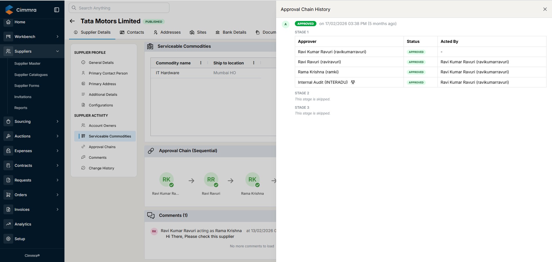 Cimmra purchase request approval chain
